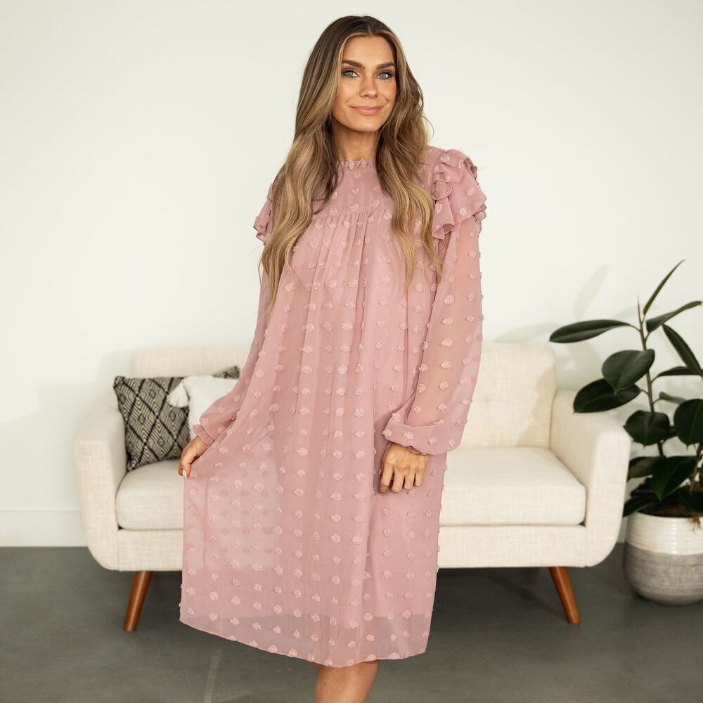 Indie & Co Gwen Dress Blush Size Small Flowy Peasant Sleeve Ruffle